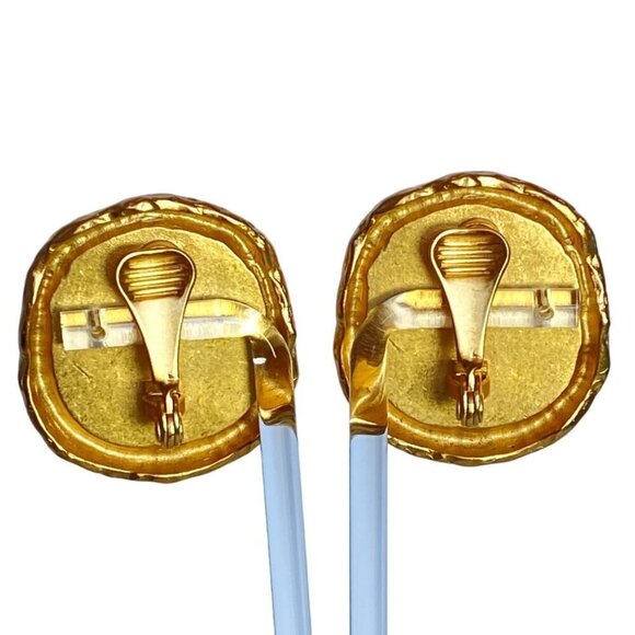 Anne Klein Couture vintage gold tone & magenta chunk maximalist statement earrin - Picture 3 of 5